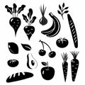 Set of fresh healthy vegetables, fruits and grocery black silhouette Royalty Free Stock Photo