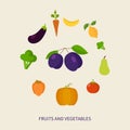 Set of fresh healthy vegetables and fruits made in