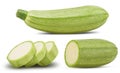 Set fresh Italian zucchini whole, cut in half and sliced Royalty Free Stock Photo