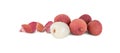 Set fresh lychee the skin is cut, whole, cut in half, with bone isolated on white background. Clipping Path. Royalty Free Stock Photo