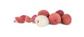 Set fresh lychee the skin is cut, whole, cut in half, with bone isolated on white background. Clipping Path Royalty Free Stock Photo