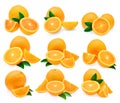 Set of fresh orange fruit with leaf isolated on white background Royalty Free Stock Photo