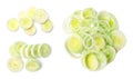 Set of fresh raw leek slices on white background. Ripe onion Royalty Free Stock Photo