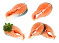 Set of Fresh Raw Salmon fish steaks, isolated on white background