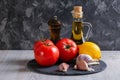 Set of fresh raw vegetables. Tomato, bell pepper, garlic and lemon. Healthy eating. Organic food Royalty Free Stock Photo