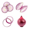 Set of fresh red onions on white Royalty Free Stock Photo