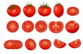 Set of fresh red tomatos isolated on white background