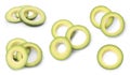 Set of fresh ripe avocado slices on white