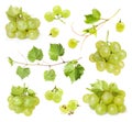 Set of fresh ripe grapes and leaves on background Royalty Free Stock Photo