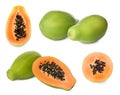 Set with fresh ripe papaya fruits on white background Royalty Free Stock Photo