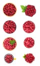 Set of fresh sweet raspberries on white background, top Royalty Free Stock Photo