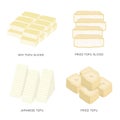 Set of Fresh Tofu and Bean Curd Slices. Organic and healthy food isolated element Vector illustration.