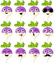 Set of a fresh turnip with different expressions