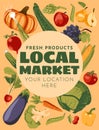 set of fresh vegetables harvest. Farm and agricultural market or festival poster, flyer.