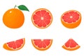 Set of fresh whole, half, cut slice grapefruit fruits isolated on white background. Summer fruits for healthy lifestyle. Organic
