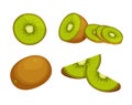 Set of fresh whole, half, cut slice of kiwi isolated on white background. Royalty Free Stock Photo