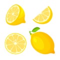 Set of fresh whole, half, cut slice of lemon isolated on white background. Royalty Free Stock Photo