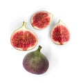 Set of fresh whole and sliced figs isolated on white background. Top view Royalty Free Stock Photo