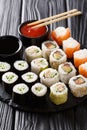 Set of freshly prepared rolls with various fillings close-up wit Royalty Free Stock Photo