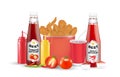 Set of fried chicken tomato chilli suace bottle on a white background