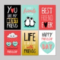 Set of friendship greeting cards for friends, vector illustration EPS10