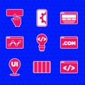 Set Front end development, Color palette guide, UI UX design, Website statistic, and Keyboard icon. Vector Royalty Free Stock Photo