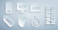 Set Front end development, UI or UX design, SEO optimization, Time is money, and icon. Vector Royalty Free Stock Photo
