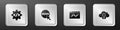 Set Front end development, UI or UX design, Website statistic and Cloud computing lock icon. Silver square button Royalty Free Stock Photo