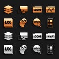 Set Front end development, Website statistic, Mobile Apps, UI or UX design, Layers and Monitor and mobile icon. Vector Royalty Free Stock Photo