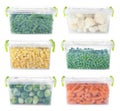 Set with frozen vegetables in plastic containers Royalty Free Stock Photo