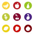 Set of fruit and berry icons on color background, illustration