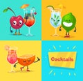 Set of fruit characters and cocktails. Vector cute Royalty Free Stock Photo