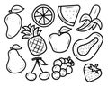 Set of fruit doodles with black and white color