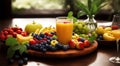 Set of fruit and glass of fresh mango juice