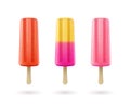Set of fruit ice cream, frozen juice on stick, fruity popsicle. Colorful summer dessert isolated Royalty Free Stock Photo