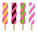 Set of fruit ice cream swirl on a stick flat isolated Royalty Free Stock Photo