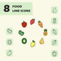 set of fruit and vegitable icons in lineart style