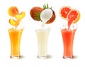 Set of fruit juice splash in a glass. Royalty Free Stock Photo