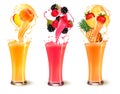 Set of fruit juice splash in a glass. Royalty Free Stock Photo