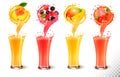 Set of fruit juice splash in a glass. Royalty Free Stock Photo