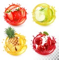 Set of fruit juice splash. Strawberry, pineapple