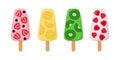 Set of fruit popsicle, berry and fruit ice creams. Can be used for poster, print, cards and clothes decoration, for food Royalty Free Stock Photo