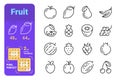 Set fruit simple lines icons of fresh products.