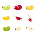 Set of fruit slices. Vegetarian food, healthy eating concept. Avocado, pomegranate, peach, mango, fig, cherry, kiwi