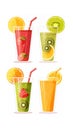 Set of fruit smoothies fruits orange juice drink straw in a cup isolated on white. Royalty Free Stock Photo