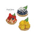 Set of fruit tart, blueberry, mixed berry and mango flavor. hand