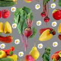 A set of fruit and vegetables. Seamless pattern. Royalty Free Stock Photo