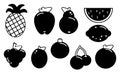 Set of fruits black silhouette various on a white background. Abstract design logo. Flat design Vector