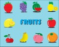 10 Set of Fruits in colorful page