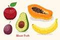 Set of fruits in mosaic style with small polygonal shapes. Royalty Free Stock Photo